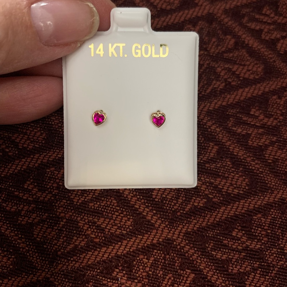 14k Yellow Gold and CZ Ruby Baby Earrings